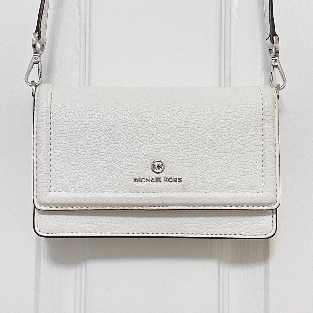 Michael Kors Jet Set Small Pebbled Leather Smartphone Crossbody Bag Optic White
